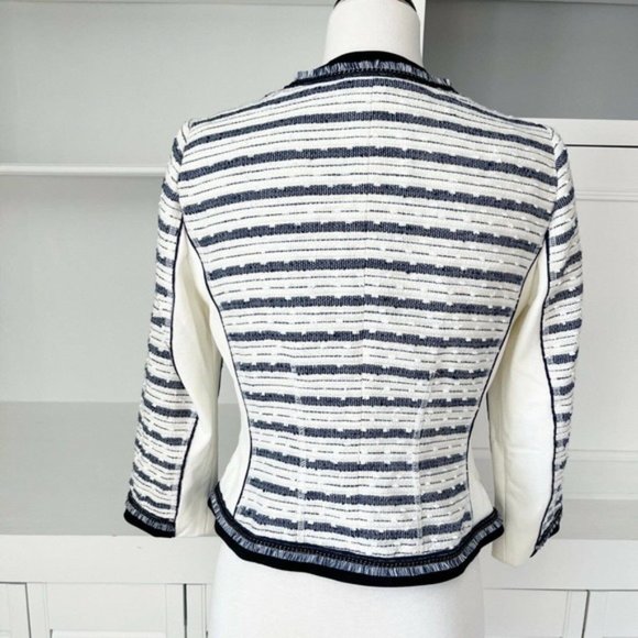 White House Black Market Stripe Metallic Fringe Tweed Blazer Jacket Size S - Picture 4 of 7